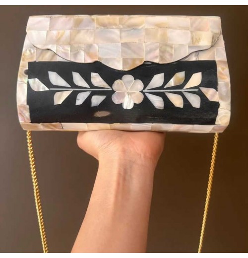 Luxury Chic Mother of Pearl Clutches for Women Dressy Summer Shoulder Bags and Handbags for Wedding and Party by Chic