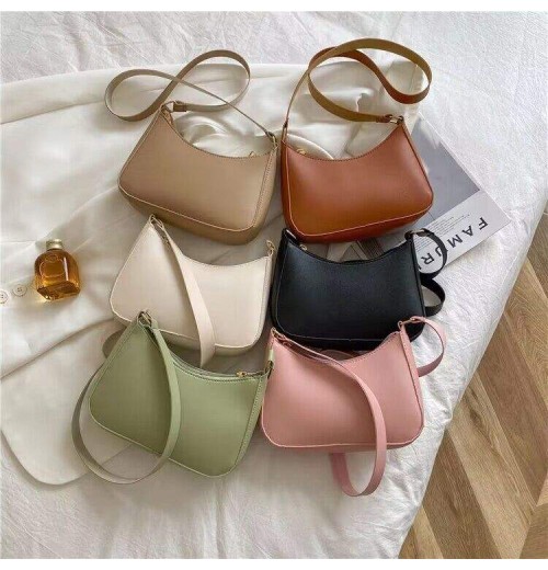 2024 Spring Summer New Fashion Women's Handbag Simple Small Fresh Shoulder Bag Makaron Solid Color Atmospheric Single Strap PU