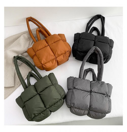 New Style Wholesale Women Nylon Puffer Shoulder Bag Big Capacity Quilted Tote Bag Casual Puffy Handbag For Women