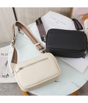 2024 New Ladies' Leather Crossbody Bag Wide Shoulder Strap Large Capacity Zipper Portable Fashionable Single Shoulder Bag