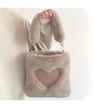 Women's Fashion Fluffy Tote Bag Mini Faux Fur Shoulder Handbag Purse with Zip and Button Closure