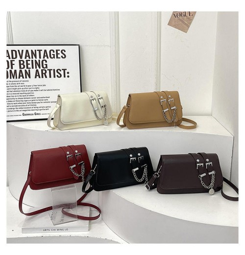 New Arrival High Quality Women's PU Solid Leather Shoulder Bag Casual Crossbody Saddle Bag Single Strap Lock Fashionable