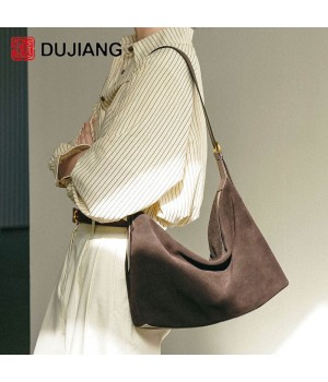 Custom Leather Large Capacity Retro Vintage Women's Handbag Factory Soft Shoulder Bag Cotton Lining Zipper Closure Dumpling Bag