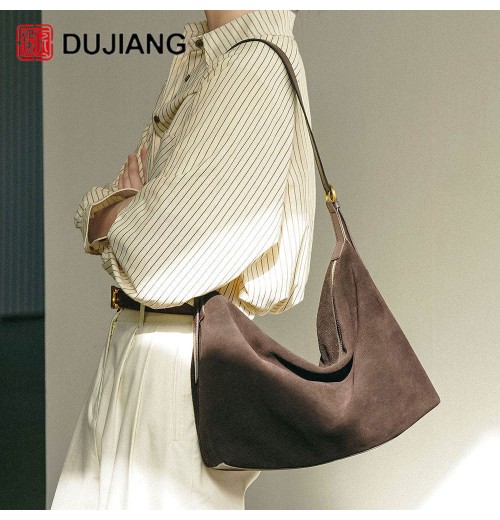 Custom Leather Large Capacity Retro Vintage Women's Handbag Factory Soft Shoulder Bag Cotton Lining Zipper Closure Dumpling Bag