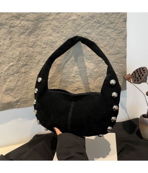 2025 Small Female Clutch Handbag Rivet Style Soft PU Leather Half Moon Women Underarm Shoulder Bag Chic Purse Ladies Hand Bags