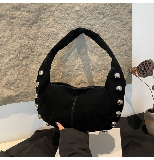 2025 Small Female Clutch Handbag Rivet Style Soft PU Leather Half Moon Women Underarm Shoulder Bag Chic Purse Ladies Hand Bags