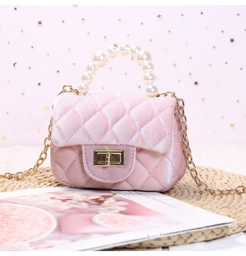 2021 autumn and winter new women's velvet Mini Messenger Bag Girl's fashion pearl handbag for kid purse