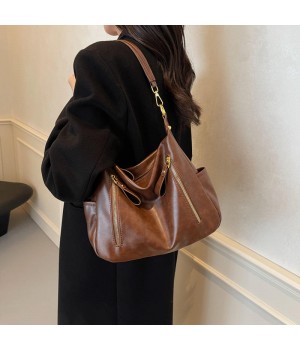 2024 Women's Soft Leather Retro Style Tote Bag Single Shoulder Crossbody for Office Casual or Daily Use Canvas Lining