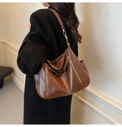 2024 Women's Soft Leather Retro Style Tote Bag Single Shoulder Crossbody for Office Casual or Daily Use Canvas Lining